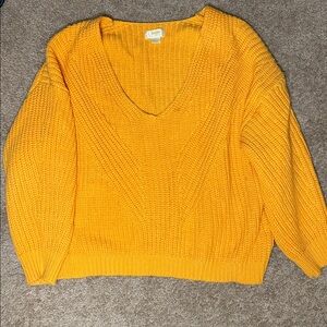 Maeve Golden Yellow V-Neck Chunky Knit Sweater